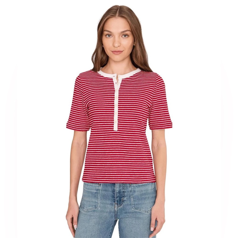 Madewell Striped Elbow-Sleeve Henley Tee. NWT